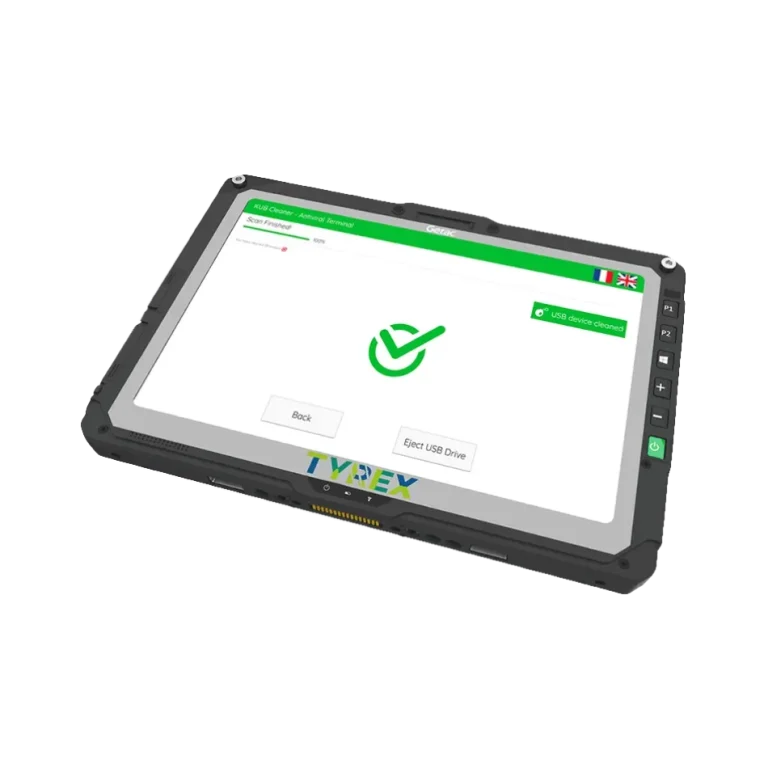 K-REX MOBILE: Rugged portable USB decontamination station with military-grade protection and multi-engine antivirus scanning.