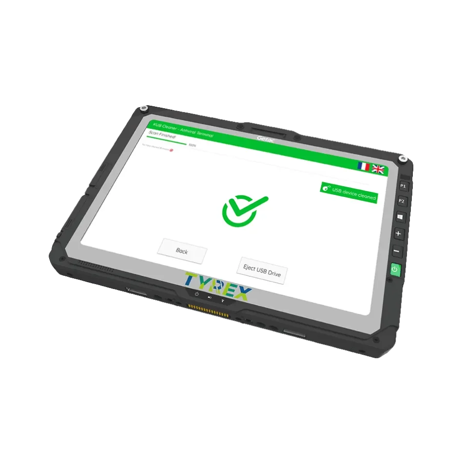 K-REX MOBILE: Rugged portable USB decontamination station with military-grade protection and multi-engine antivirus scanning.