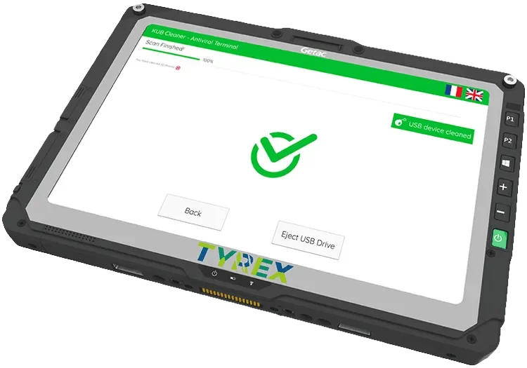 K-REX MOBILE: Rugged portable USB decontamination station with military-grade protection and multi-engine antivirus scanning.