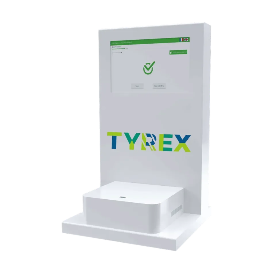 TYREX CONSOLE: USB media decontamination device with multi-engine antivirus protection for secure network environments.