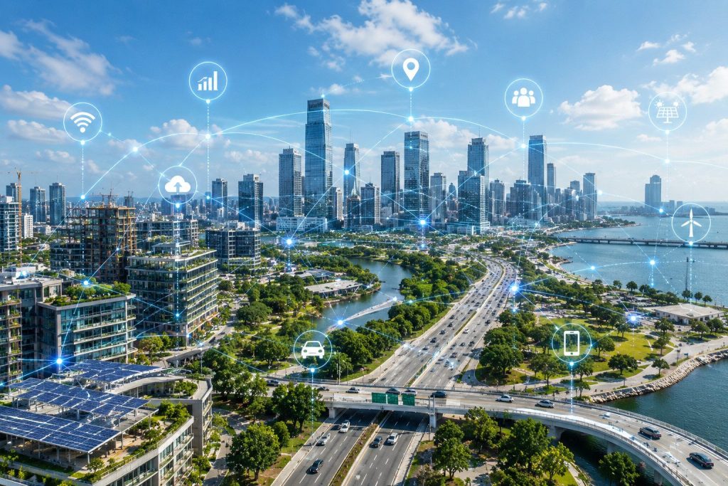 city-with-technology-overlay